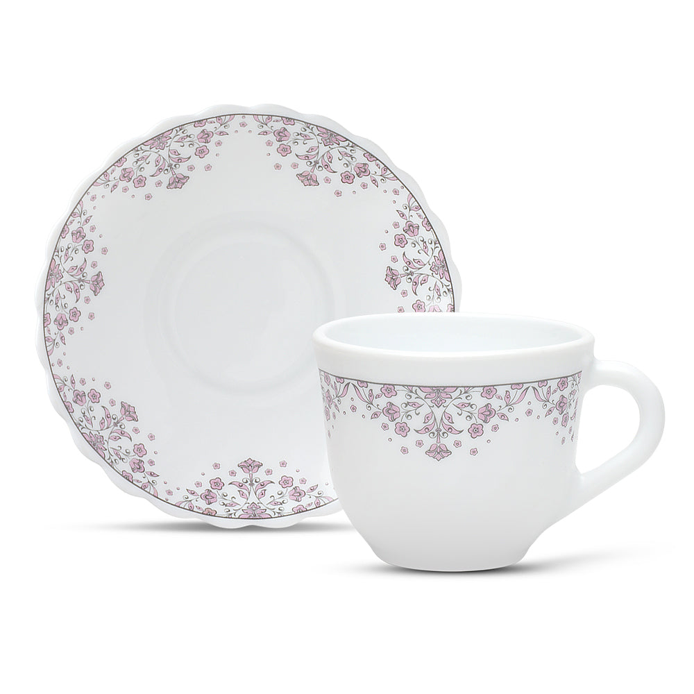 Larah by Borosil Lark Cup n Saucers Set 220 ml x 12