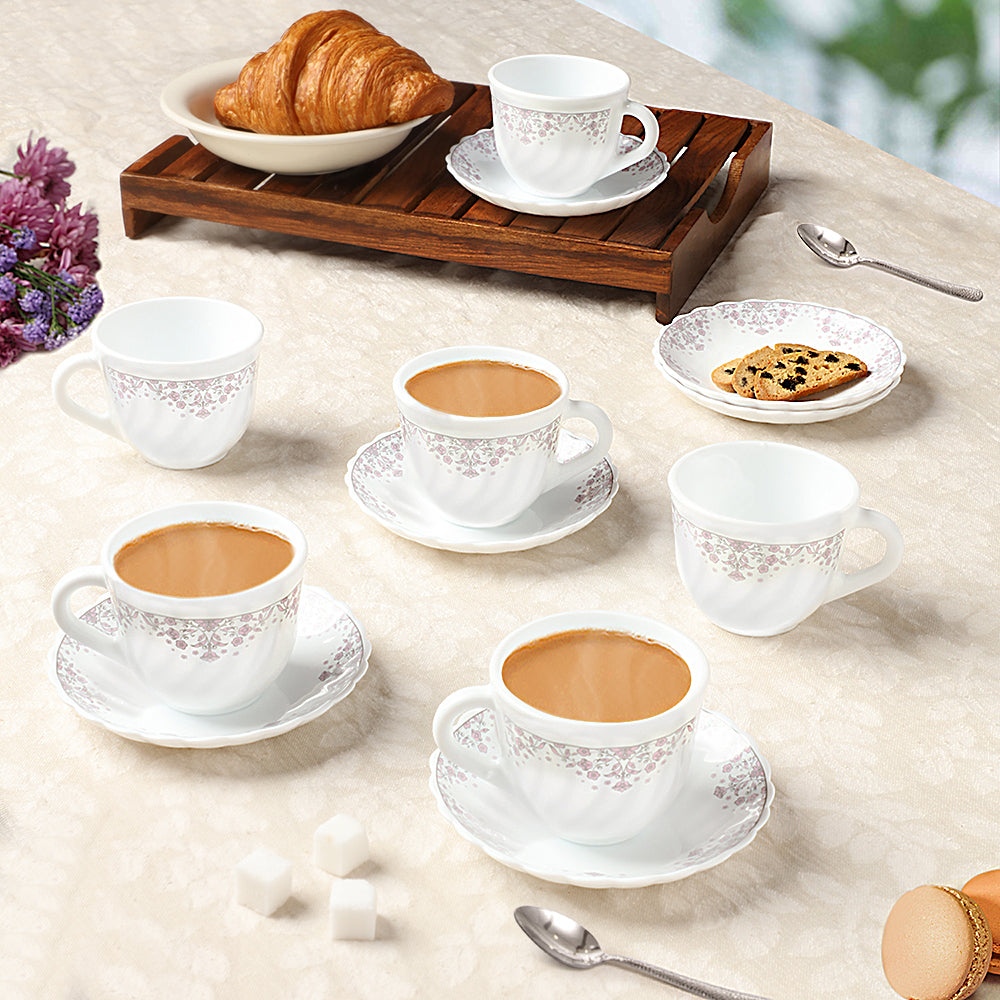 Larah by Borosil Lark Cup n Saucers Set 220 ml x 12