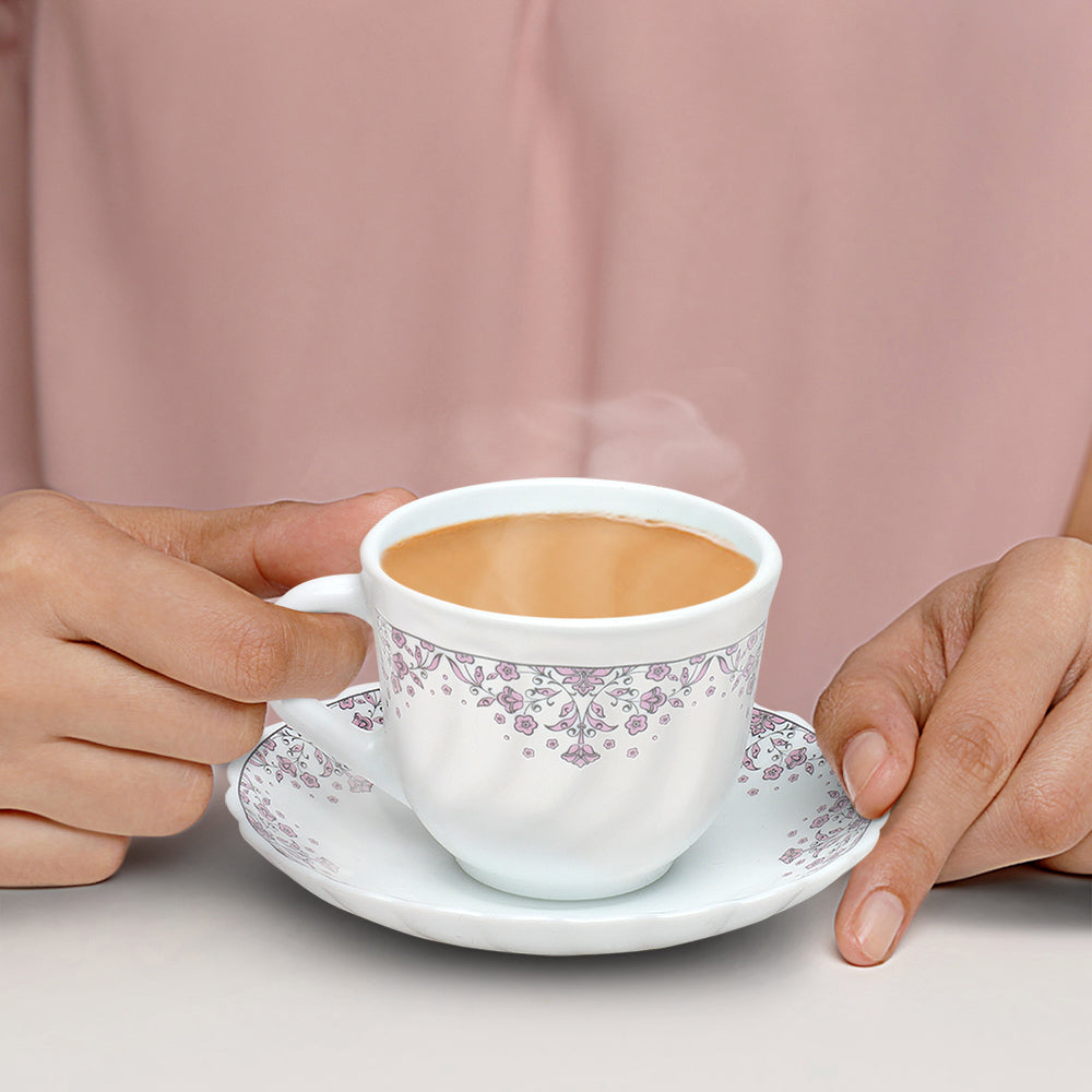 Larah by Borosil Lark Cup n Saucers Set 220 ml x 12
