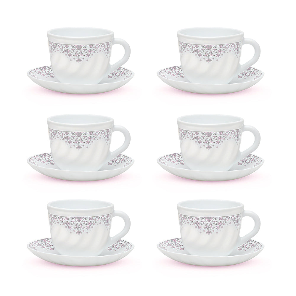Larah by Borosil Lark Cup n Saucers Set 220 ml x 12