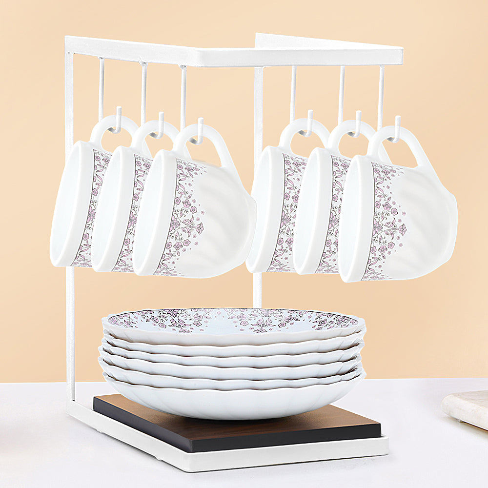 Larah by Borosil Lark Cup n Saucers Set 220 ml x 12