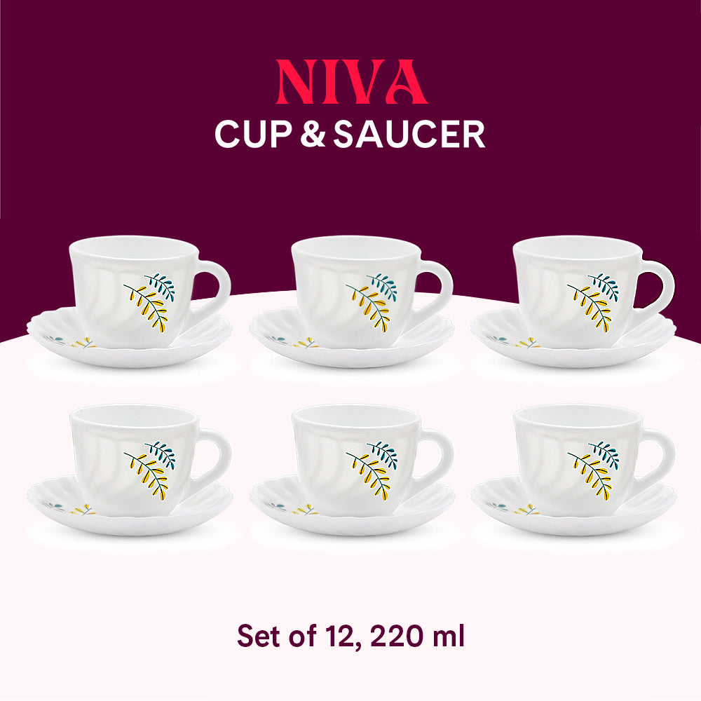 Larah by Borosil Niva Cup n Saucer Set 220 ml x 12