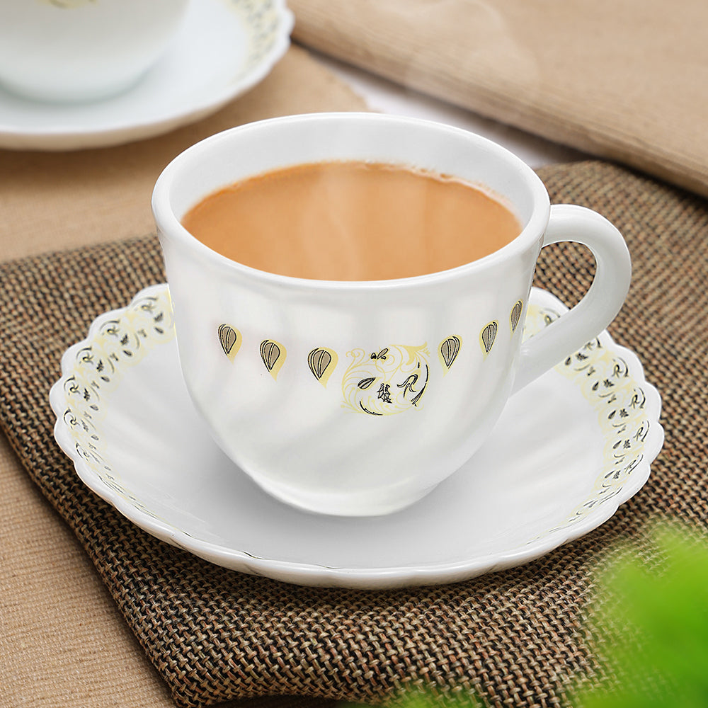 Larah by Borosil Ora Gold Cup n Saucer Set 220 ml x 12