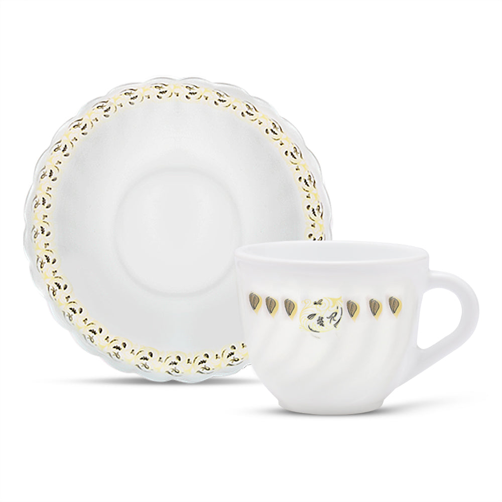 Larah by Borosil Ora Gold Cup n Saucer Set 220 ml x 12