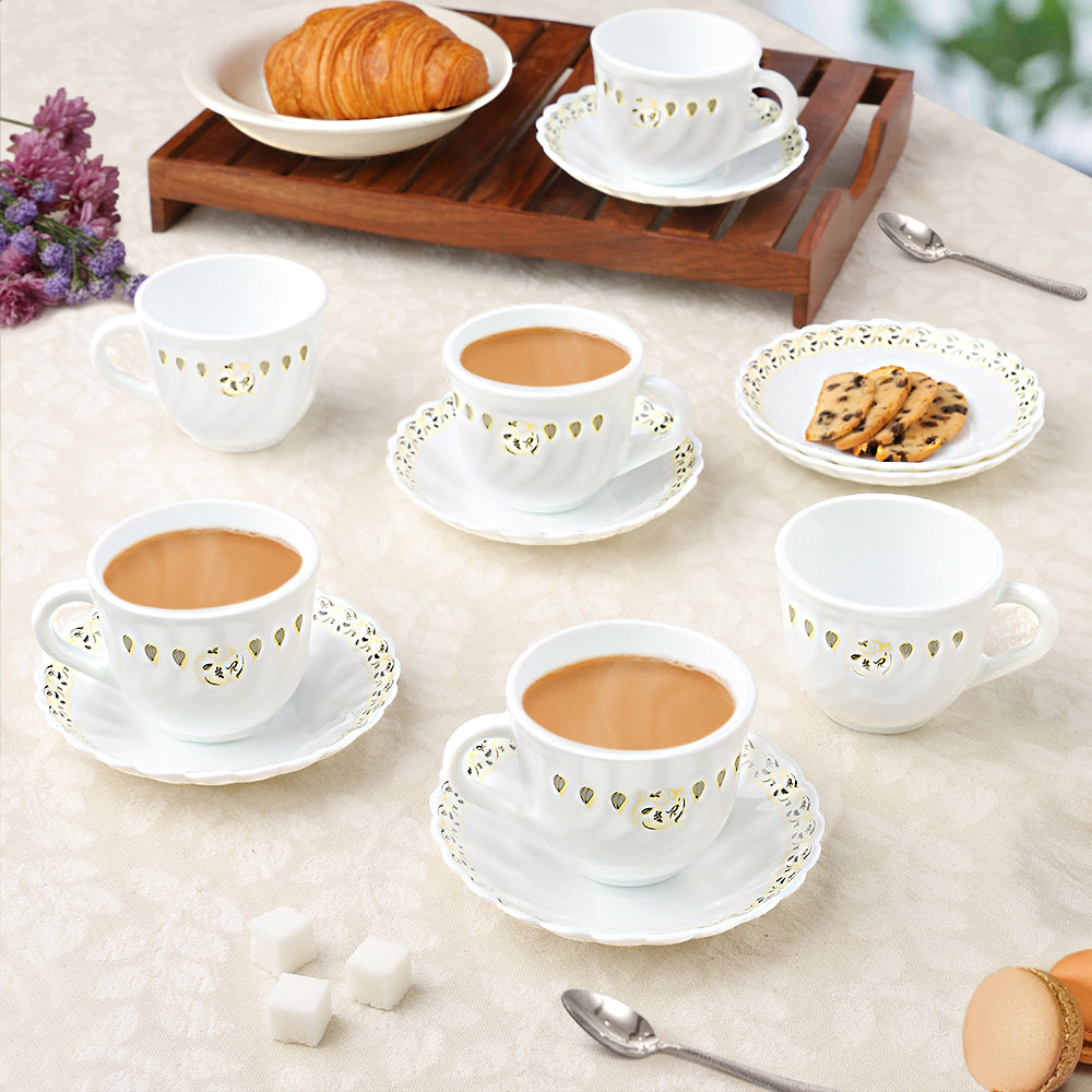 Larah by Borosil Ora Gold Cup n Saucer Set 220 ml x 12