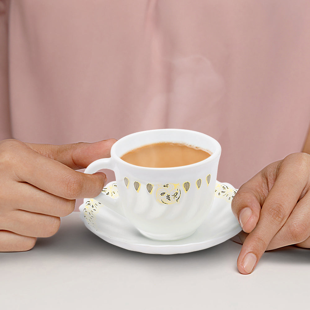 Larah by Borosil Ora Gold Cup n Saucer Set 220 ml x 12