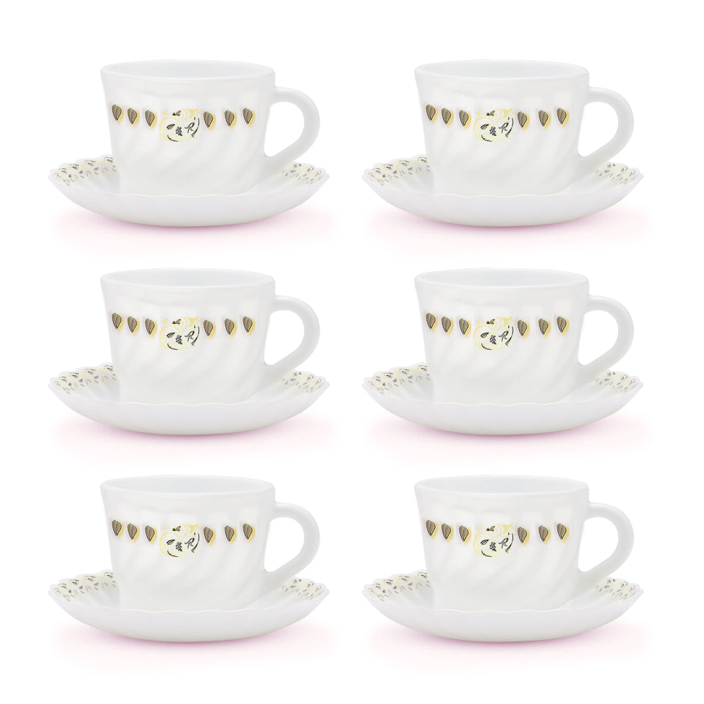 Larah by Borosil Ora Gold Cup n Saucer Set 220 ml x 12