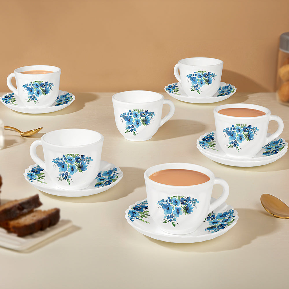 Larah by Borosil Pansy Cup n Saucer Set 220 ml x 12