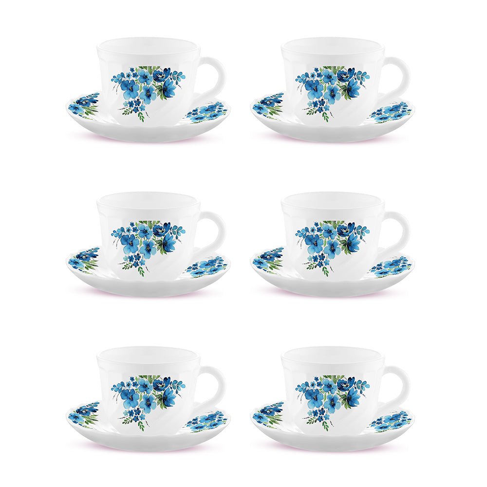 Larah by Borosil Pansy Cup n Saucer Set 220 ml x 12