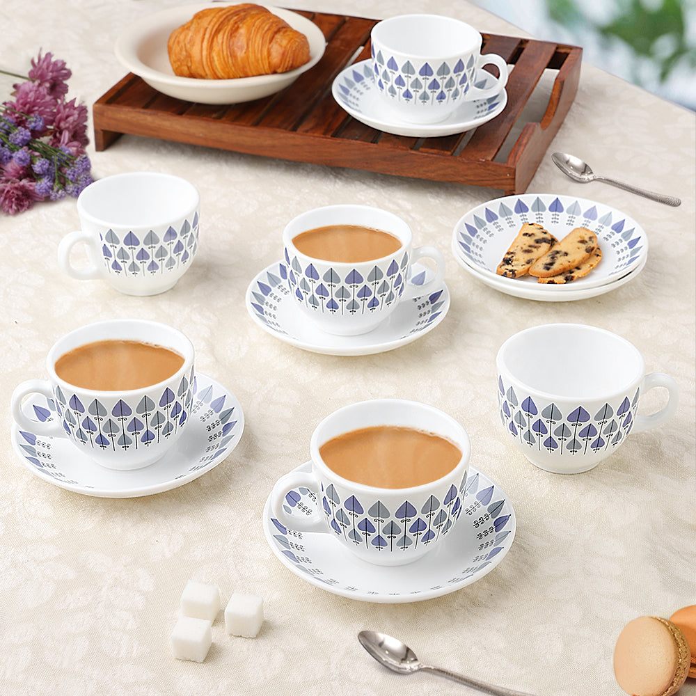 Larah by Borosil Robin Cup n Saucers Set 220 ml x 12
