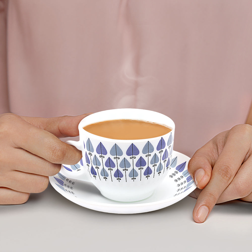 Larah by Borosil Robin Cup n Saucers Set 220 ml x 12