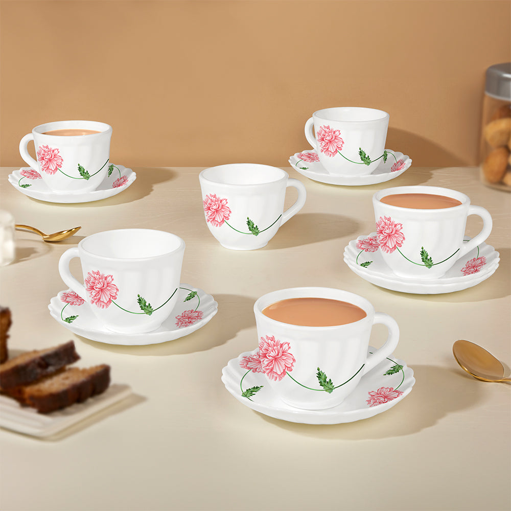 Larah by Borosil Red Mist Cup n Saucer Set 220 ml x 12