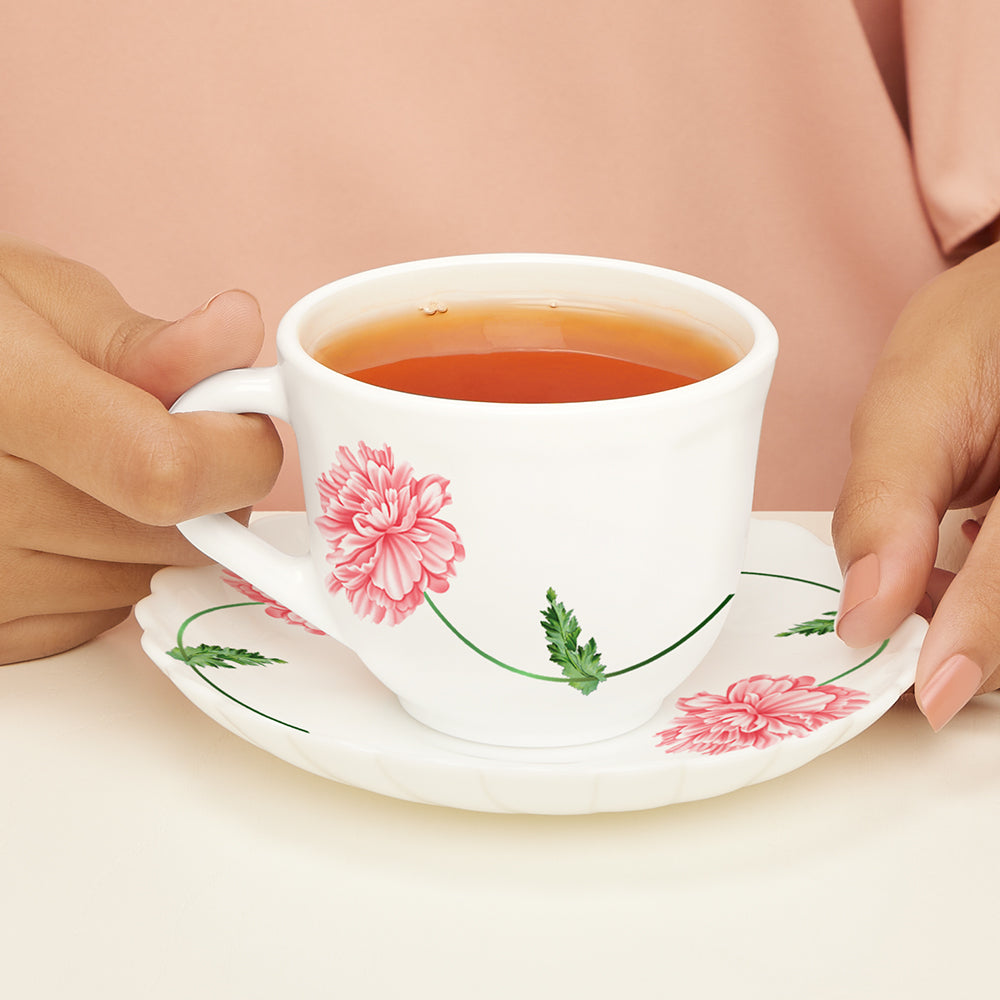 Larah by Borosil Red Mist Cup n Saucer Set 220 ml x 12