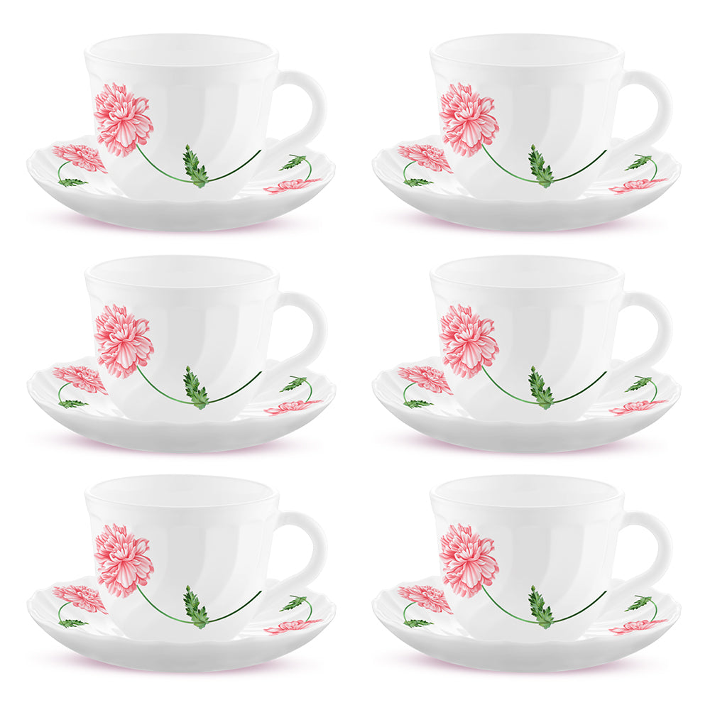 Larah by Borosil Red Mist Cup n Saucer Set 220 ml x 12