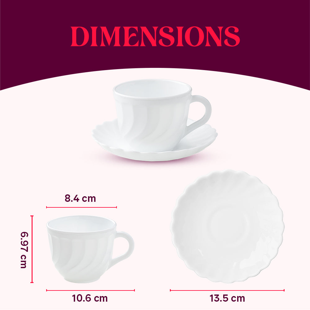 Larah by Borosil Red Mist Cup n Saucer Set 220 ml x 12