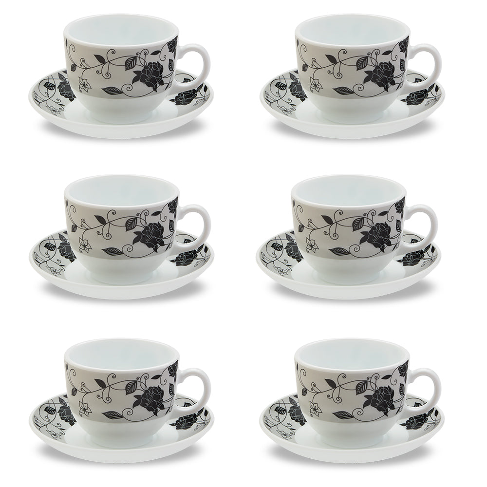 Larah by Borosil Rosa Black Cup n Saucer Set 220 ml x 12