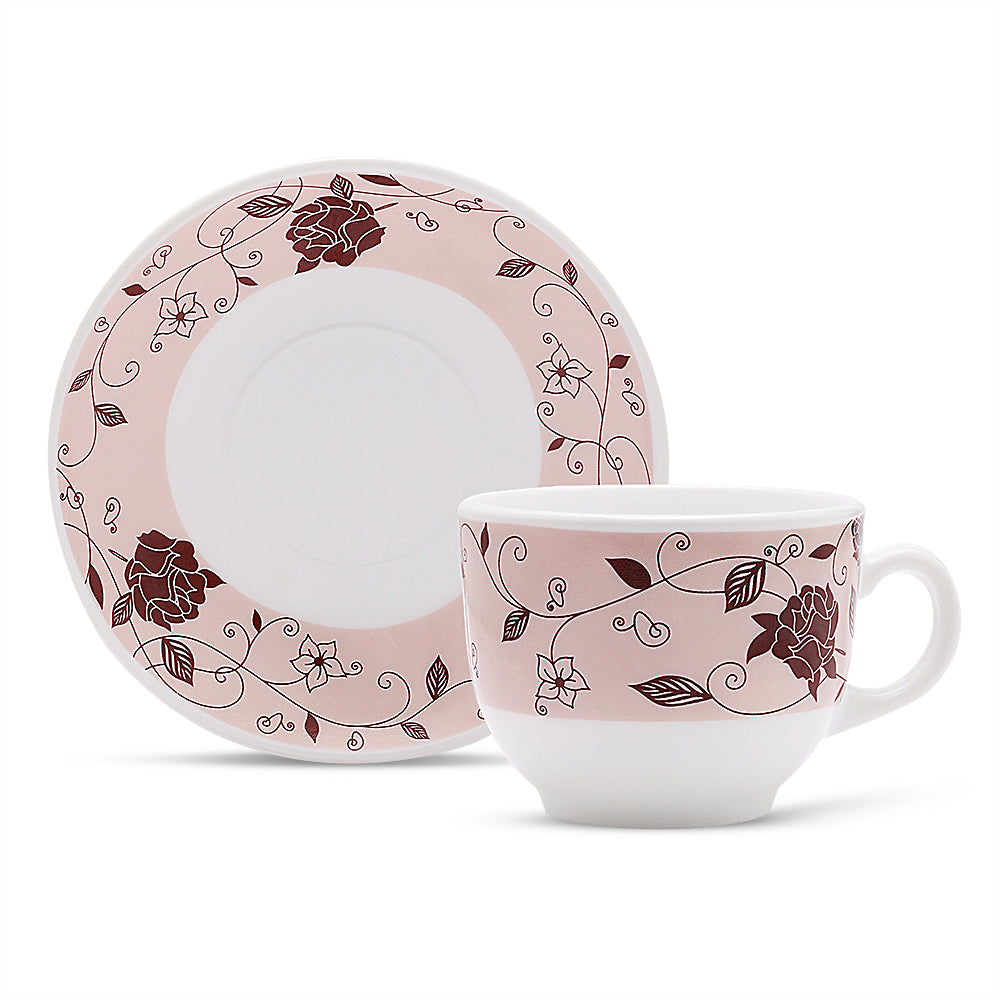 Larah by Borosil Rosa Brown Cup n Saucer Set 220 ml x 12