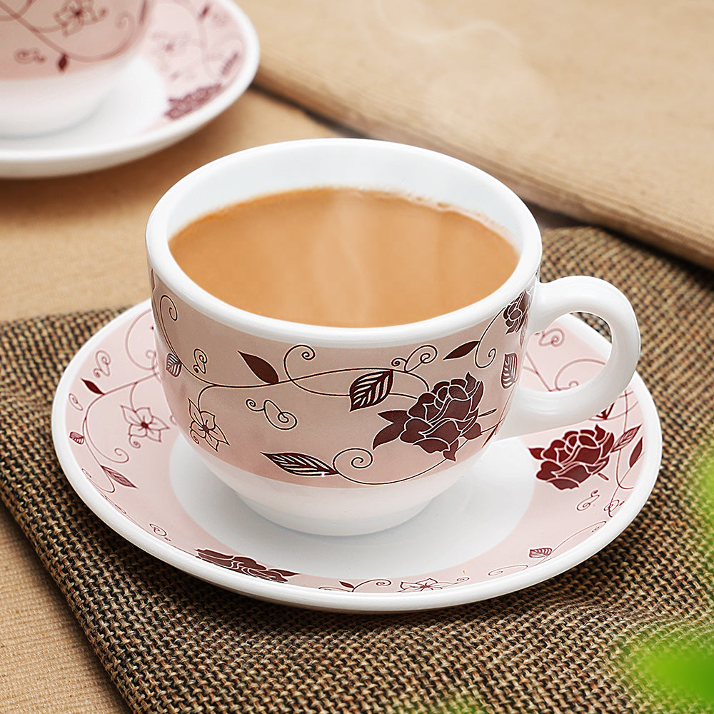 Larah by Borosil Rosa Brown Cup n Saucer Set 220 ml x 12