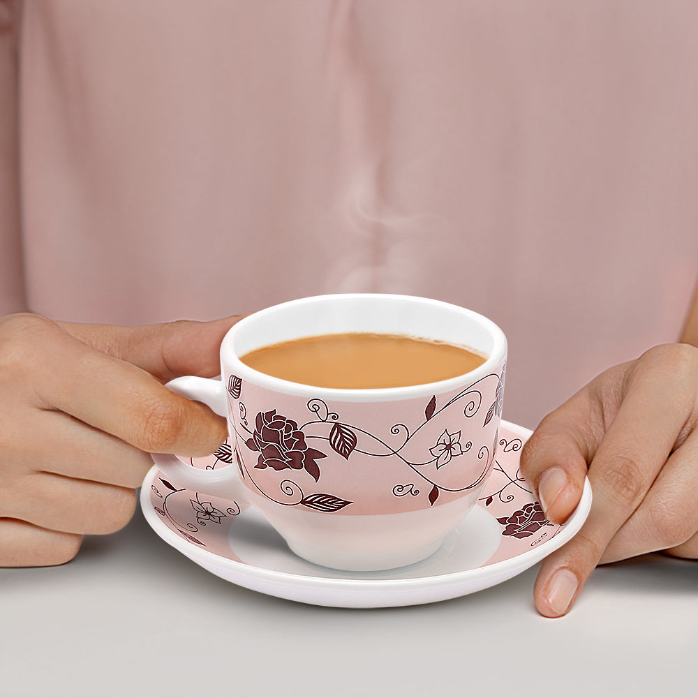 Larah by Borosil Rosa Brown Cup n Saucer Set 220 ml x 12