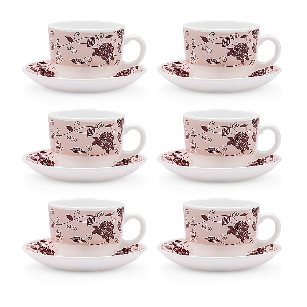 Larah by Borosil Rosa Brown Cup n Saucer Set 220 ml x 12