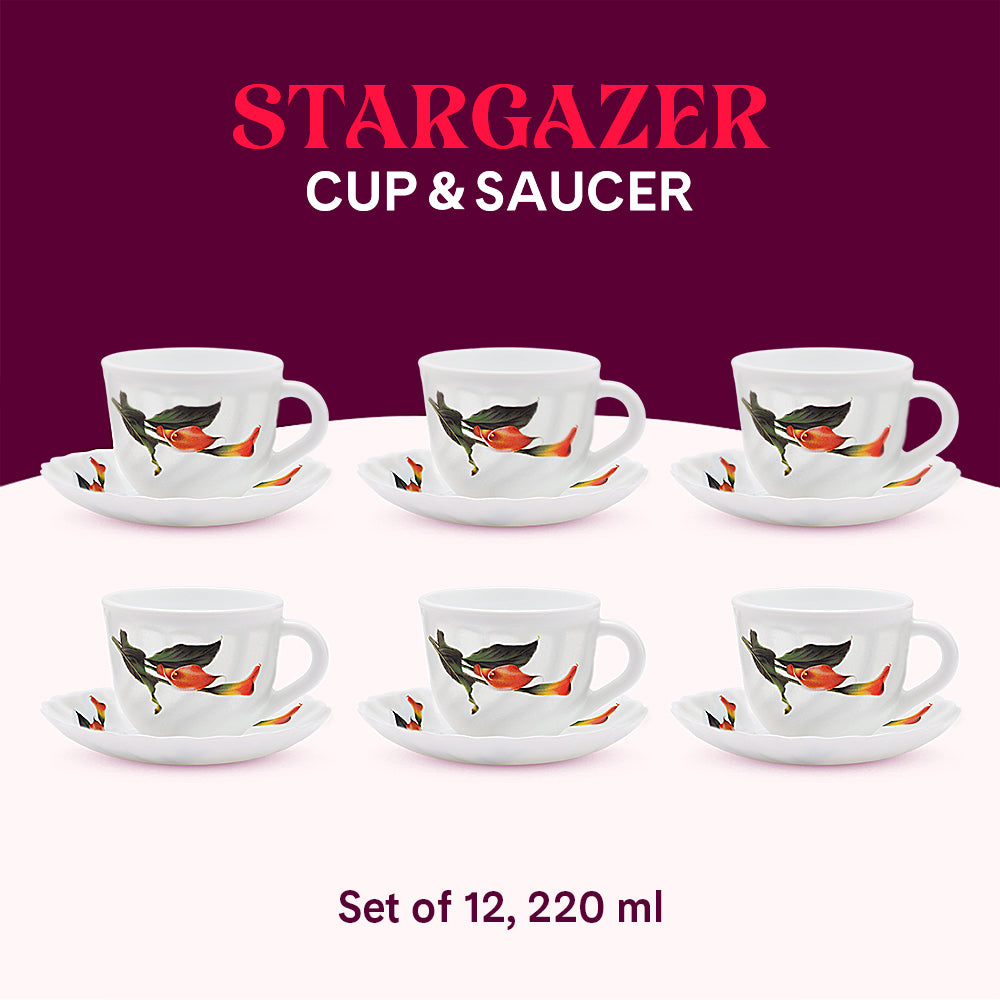 Larah by Borosil Stargazer Cup n Saucer Set 220 ml x 12