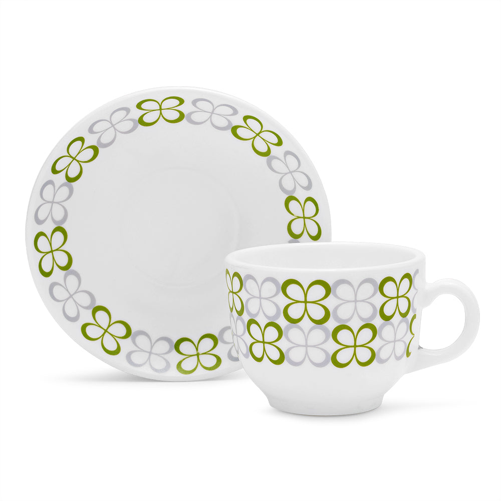 Larah by Borosil Sundrop Green Cup n Saucer Set 220 ml x 12