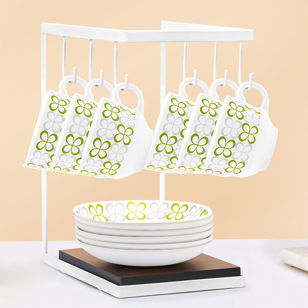 Larah by Borosil Sundrop Green Cup n Saucer Set 220 ml x 12