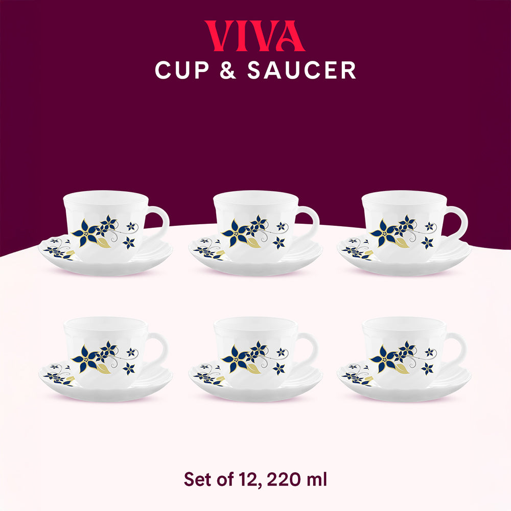 Larah by Borosil Viva Cup n Saucer Set 220 ml x 12