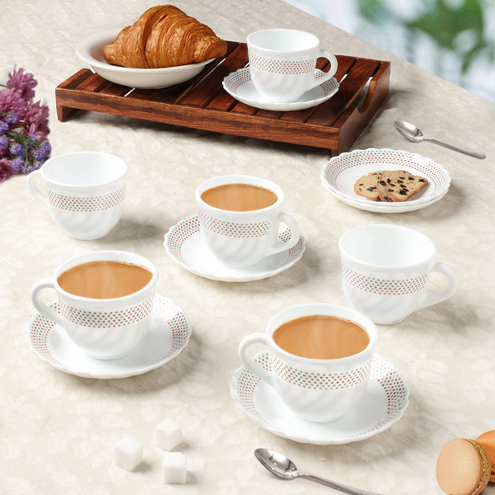 Larah by Borosil Waltz Cup n Saucer Set 220 ml x 12
