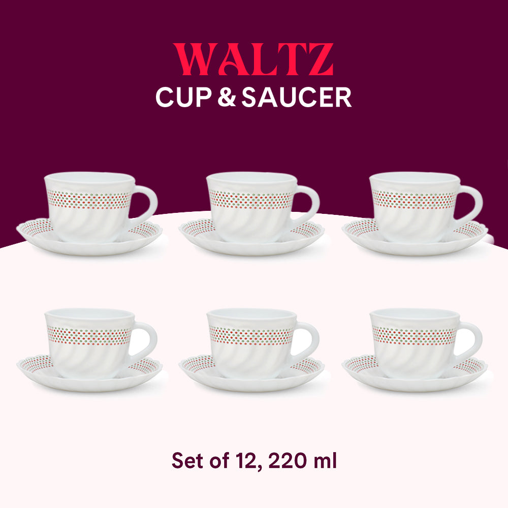 Larah by Borosil Waltz Cup n Saucer Set 220 ml x 12