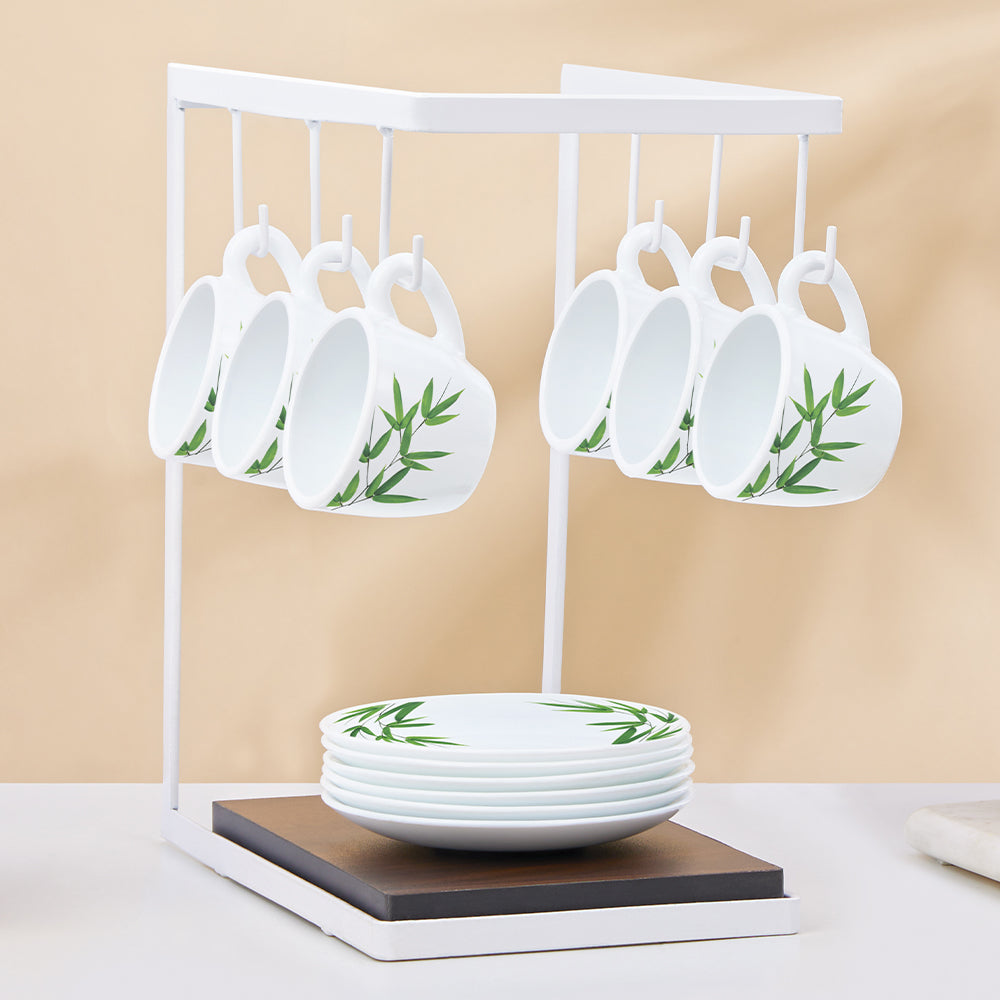 Larah by Borosil Bamboo Leaves Cup n Saucer Set 90 ml x 12
