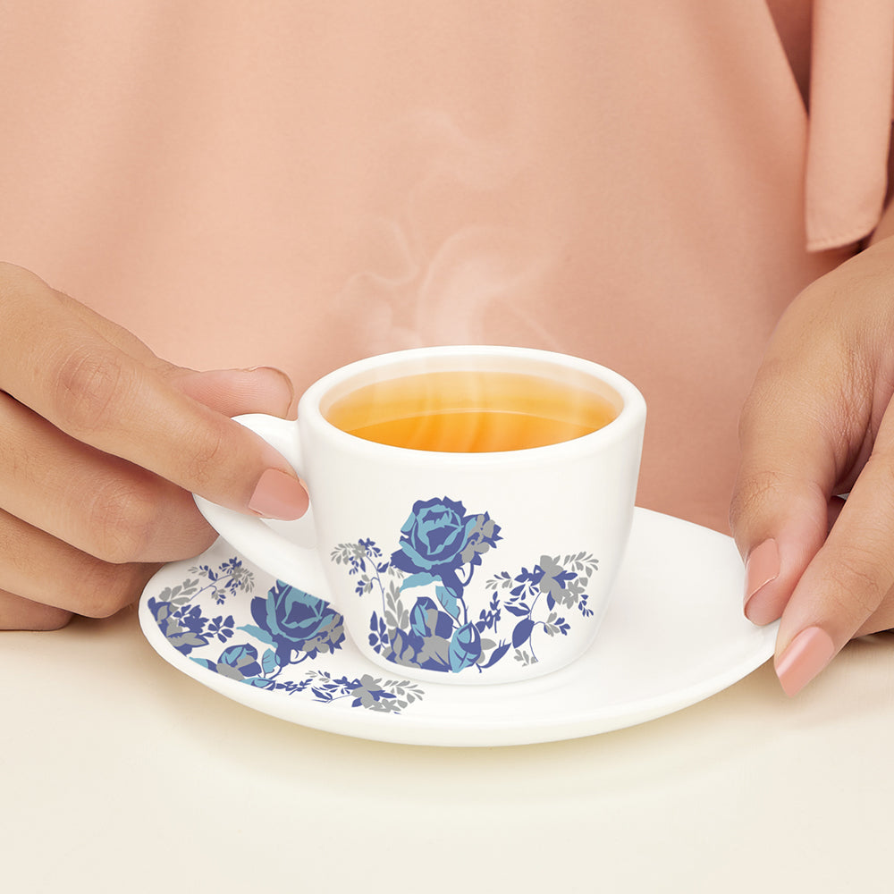 Larah by Borosil Blue Cascade Cup n Saucer Set 90 ml x 12