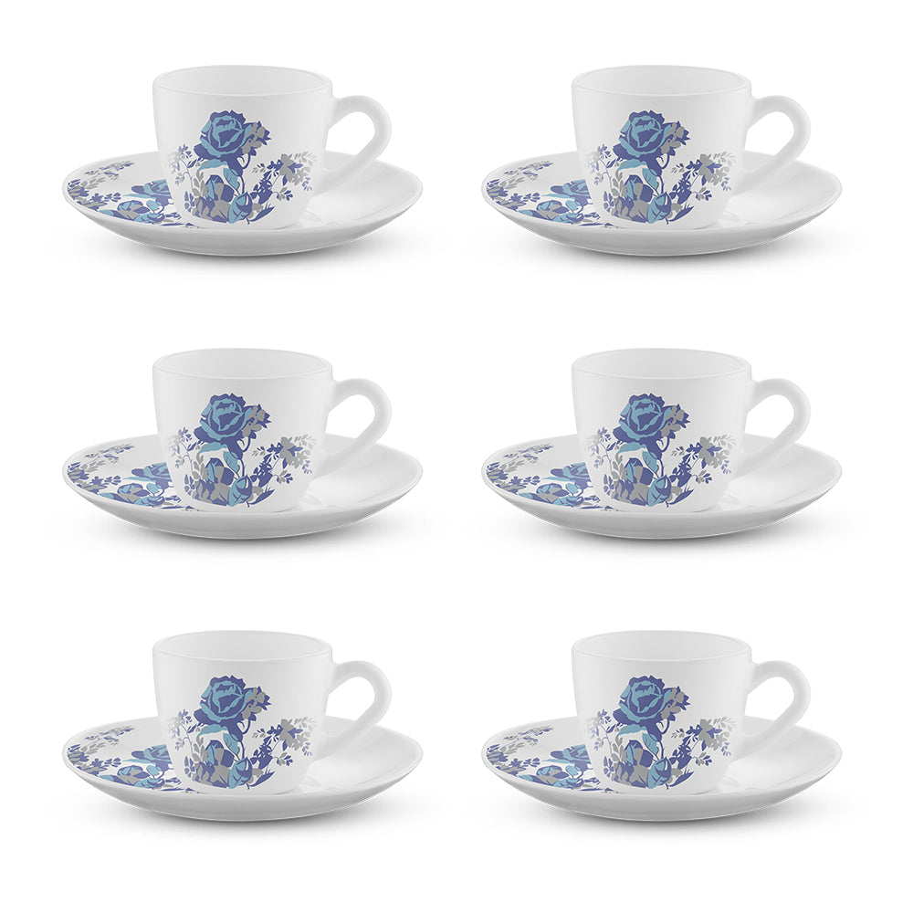 Larah by Borosil Blue Cascade Cup n Saucer Set 90 ml x 12
