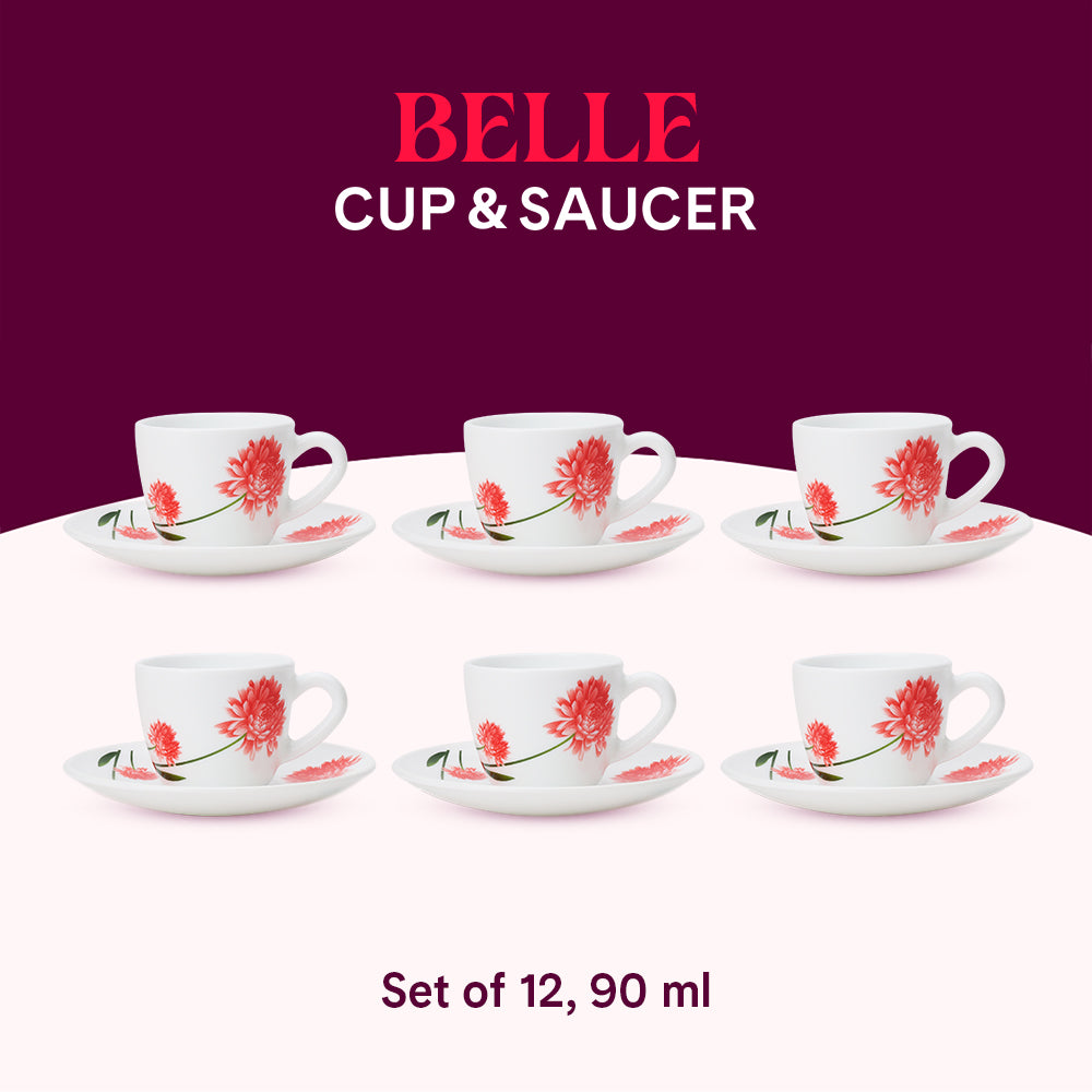 Larah by Borosil Belle Cup n Saucer Set 90 ml x 12