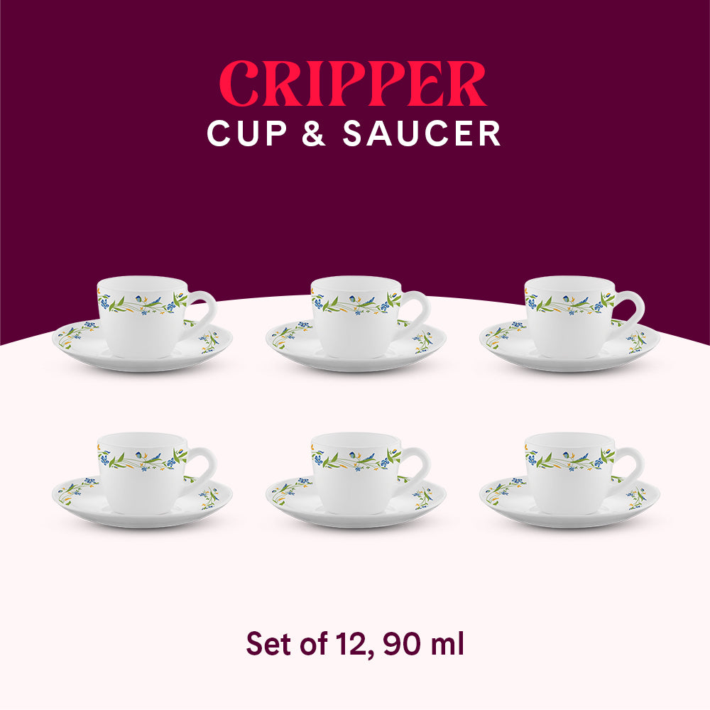 Larah by Borosil Cripper Cup n Saucer Set 90 ml x 12