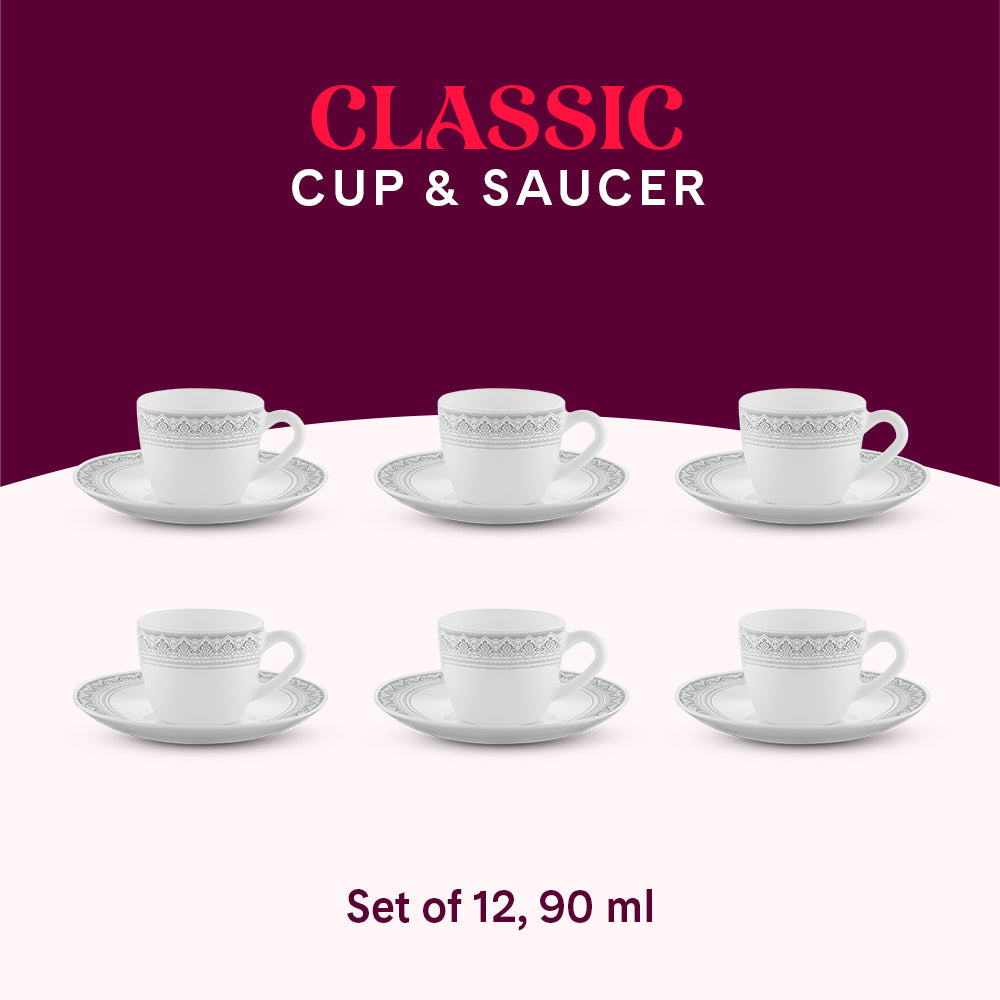 Larah by Borosil Classic Cup n Saucer Set 90 ml x 12