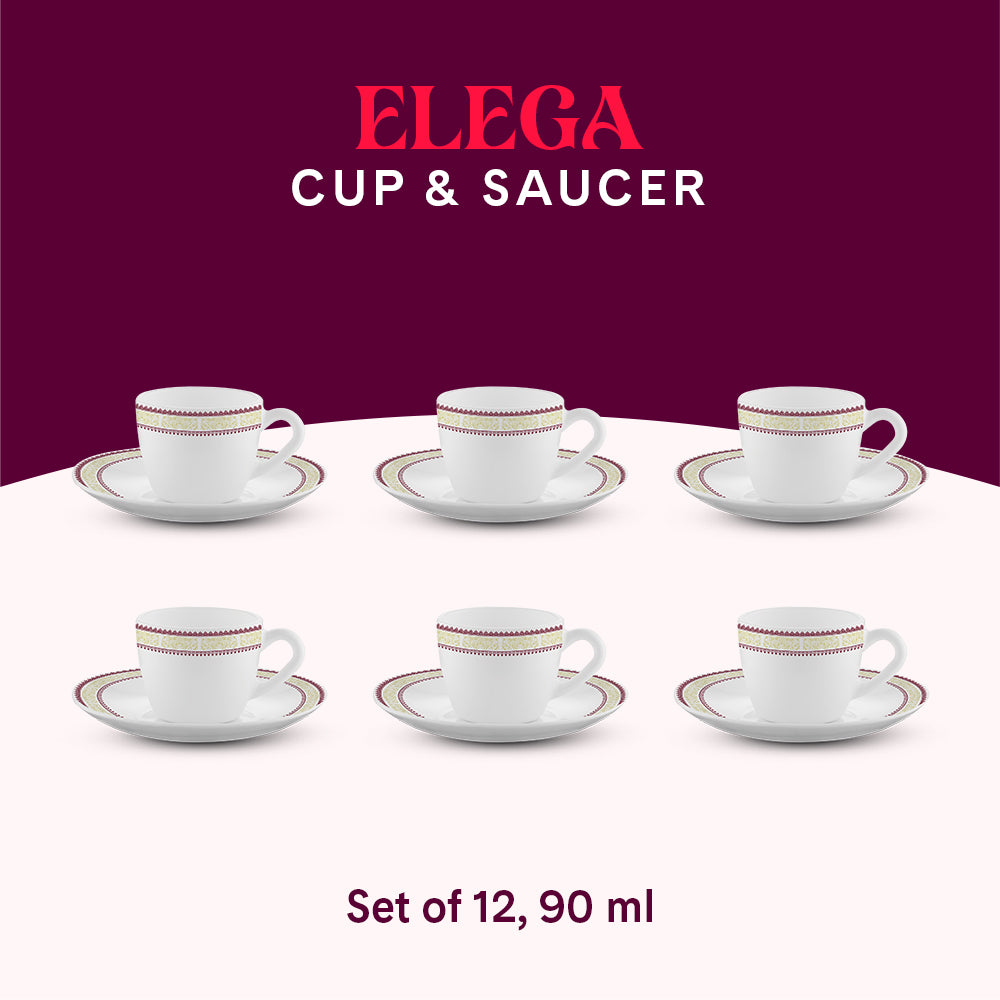 Larah by Borosil Elega Cup n Saucers Set 90 ml x 12