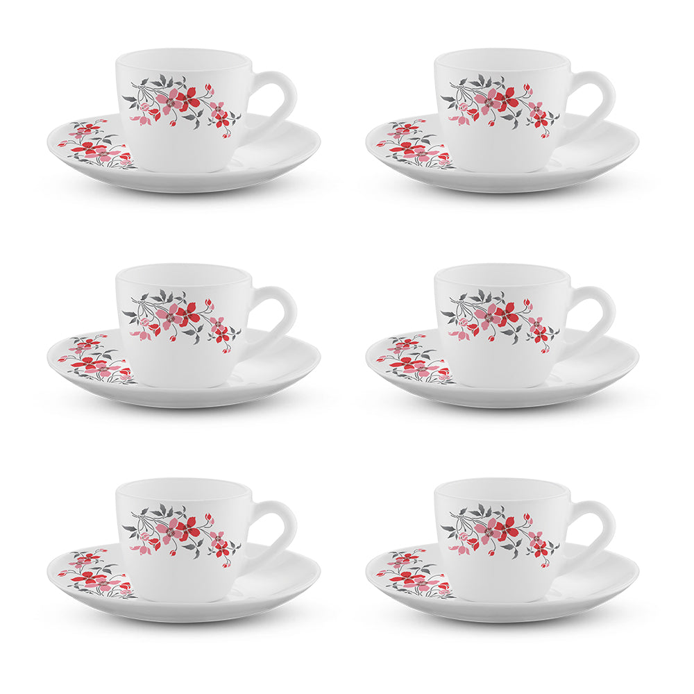 Larah by Borosil Fiore Cup n Saucer Set 90 ml x 12