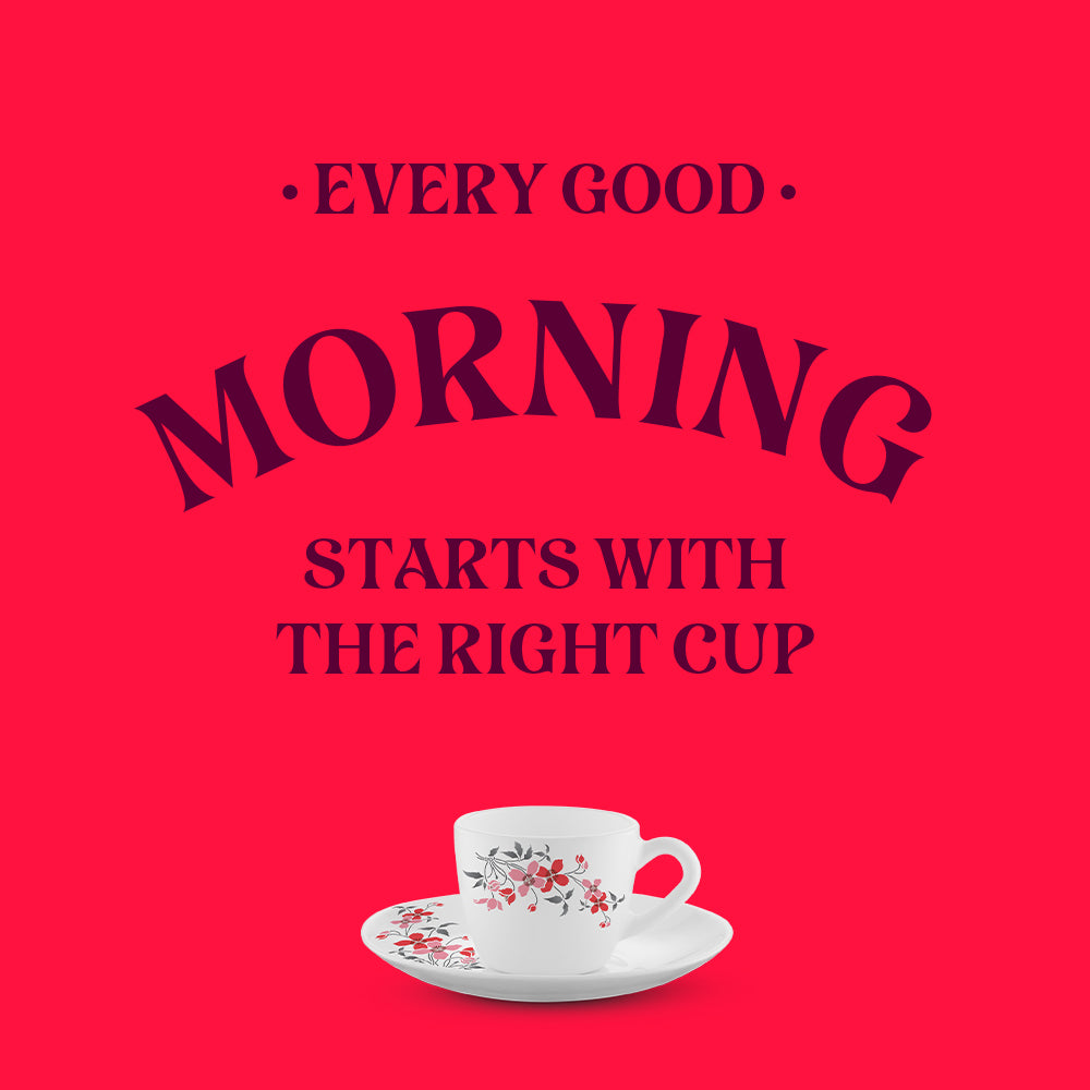 Larah by Borosil Fiore Cup n Saucer Set 90 ml x 12