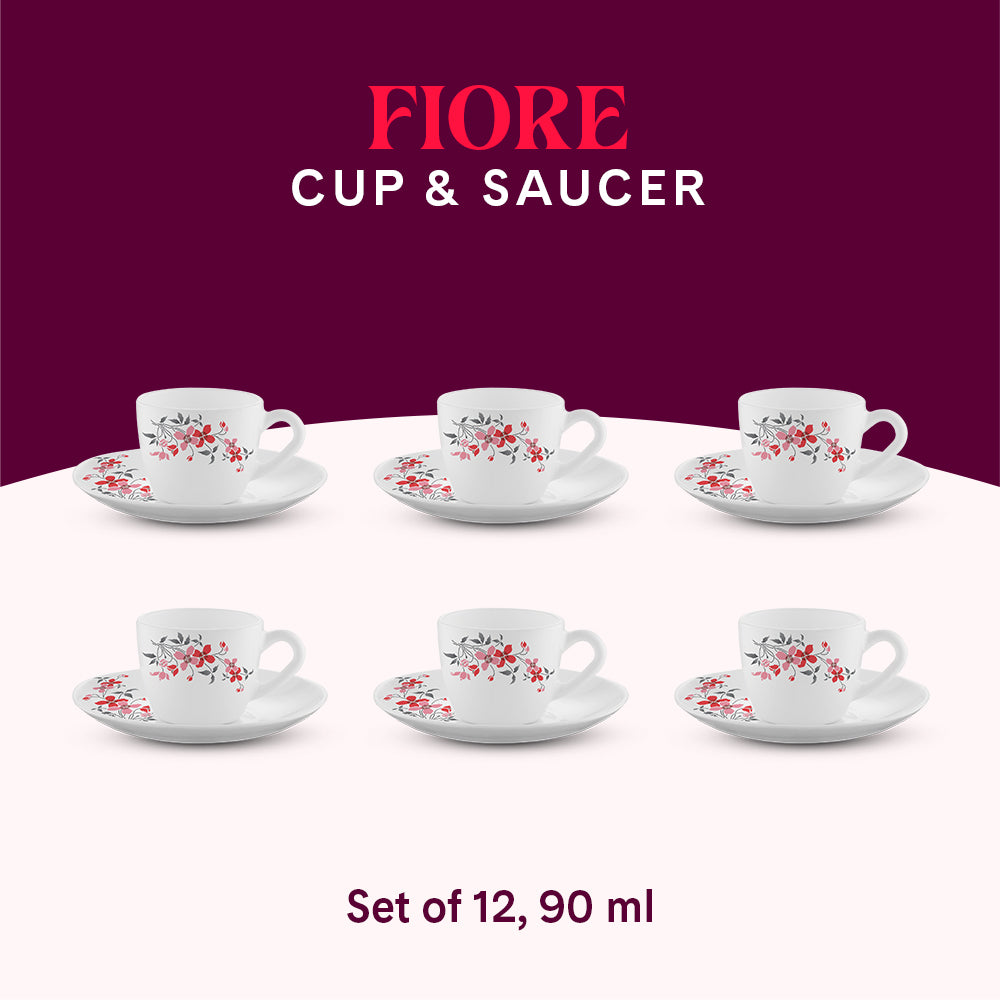 Larah by Borosil Fiore Cup n Saucer Set 90 ml x 12