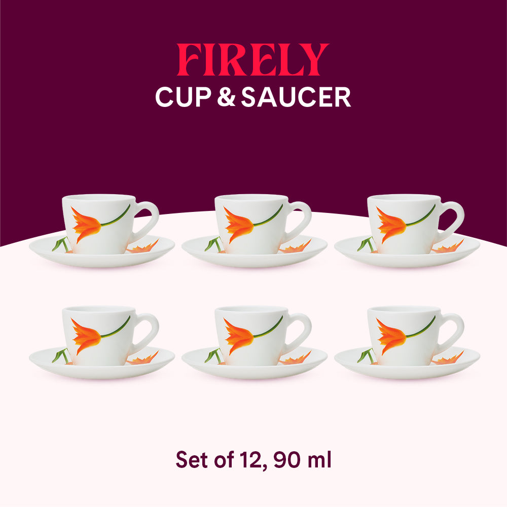 Larah by Borosil Firefly Cup n Saucer Set 90 ml x 12
