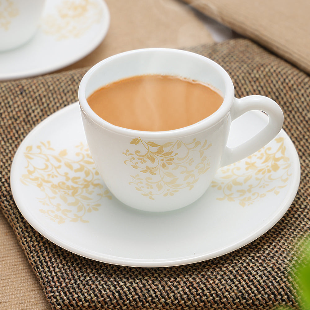 Larah by Borosil Ingot Cup n Saucer Set 90 ml x 12