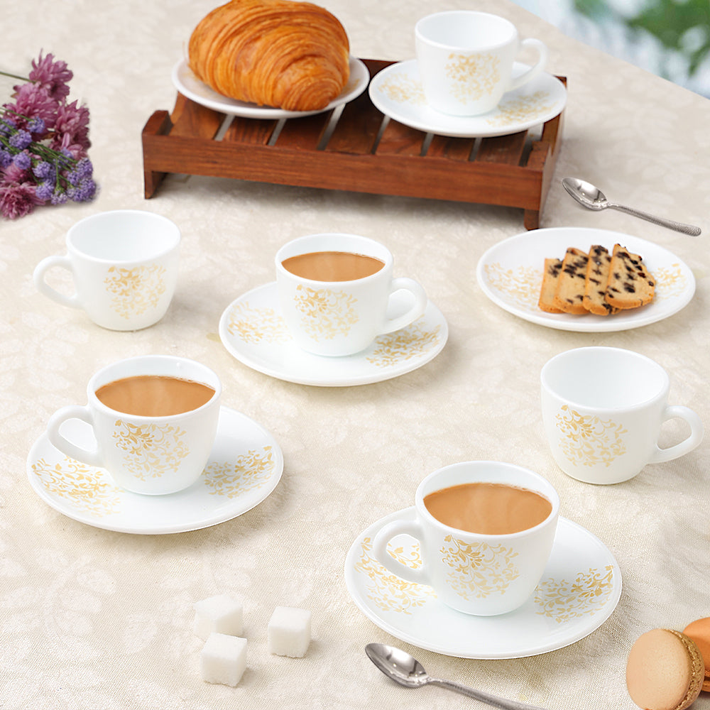 Larah by Borosil Ingot Cup n Saucer Set 90 ml x 12