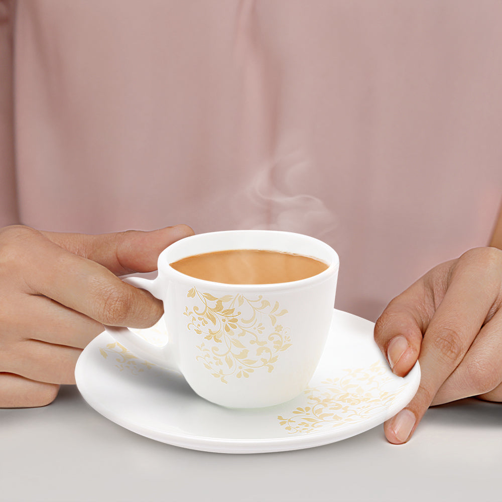 Larah by Borosil Ingot Cup n Saucer Set 90 ml x 12