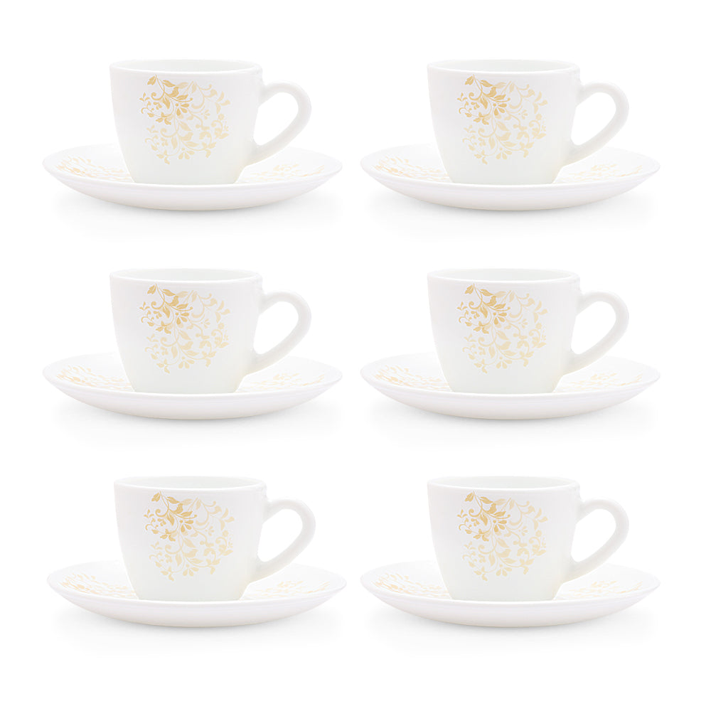 Larah by Borosil Ingot Cup n Saucer Set 90 ml x 12