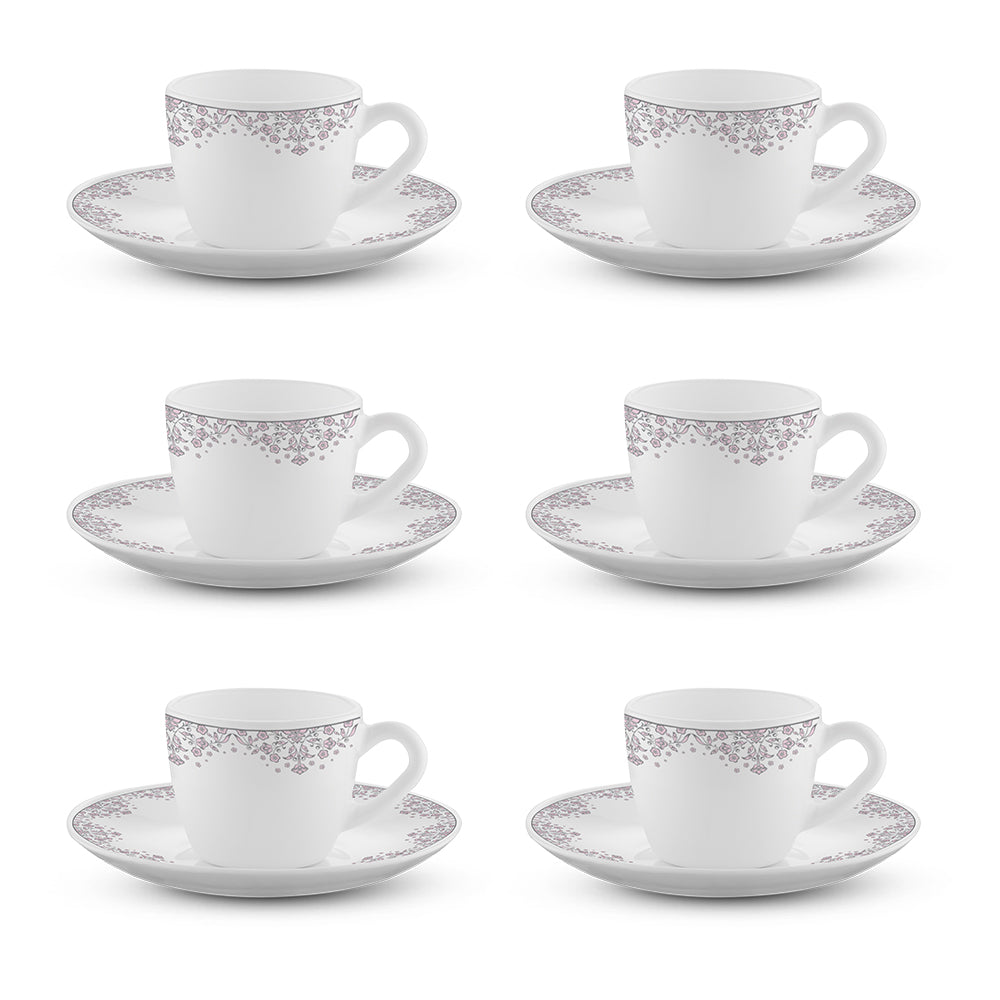 Larah by Borosil Lark Cup n Saucers Set 90 ml x 12