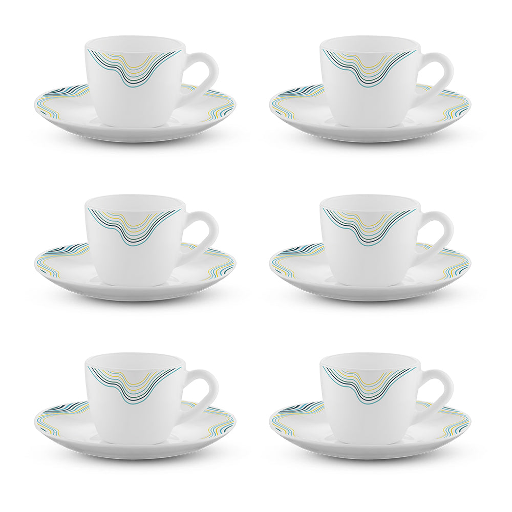 Larah by Borosil Mia Cup n Saucers Set 90 ml x 12