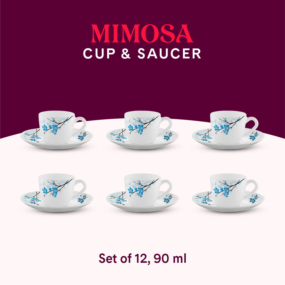 Larah by Borosil Mimosa Cup n Saucer Set 90 ml x 12