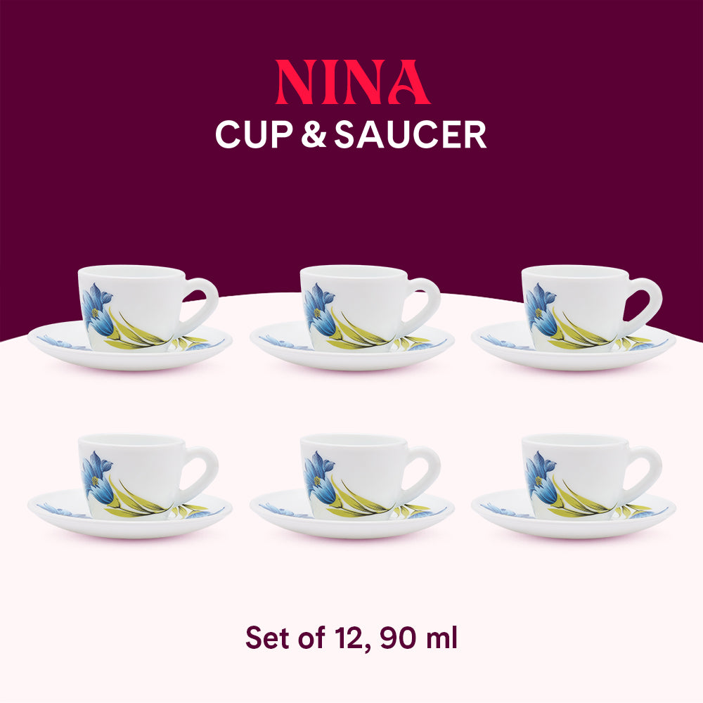 Larah by Borosil Nina Cup n Saucer Set 90 ml x 12