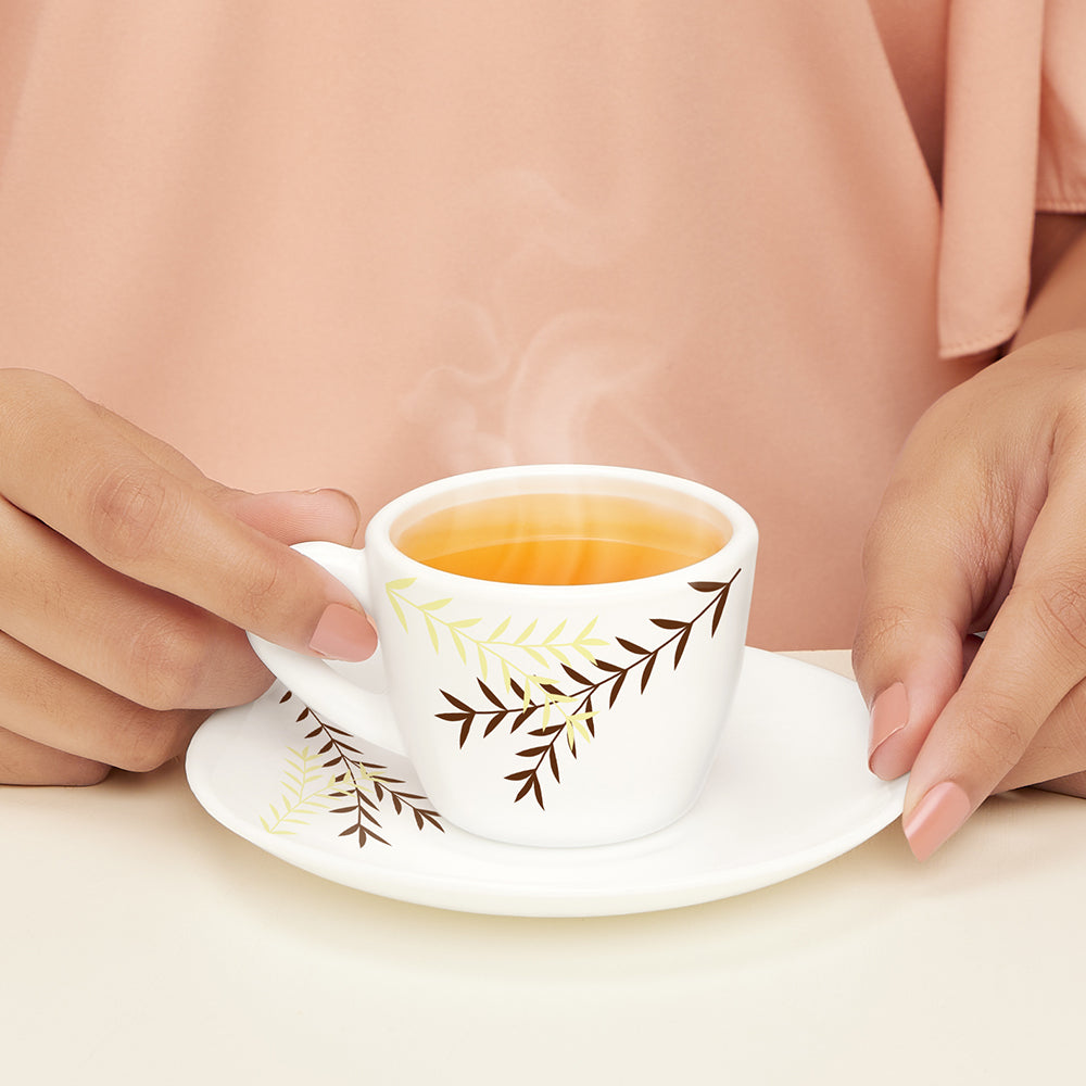 Larah by Borosil Oak Cup n Saucer Set 90 ml x 12